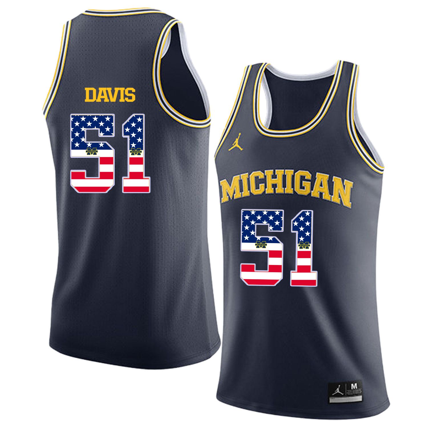 Men Jordan University of Michigan Basketball Navy #51 Davis Flag Customized NCAA Jerseys